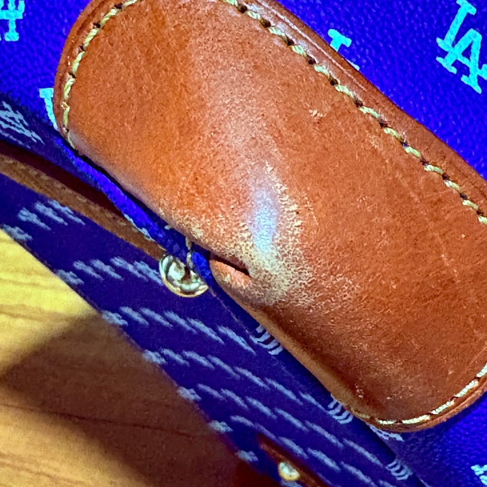 Dooney & Bourke Dodgers Gretta Handbag Blue & White with Brown Accents. - Picture 10 of 15